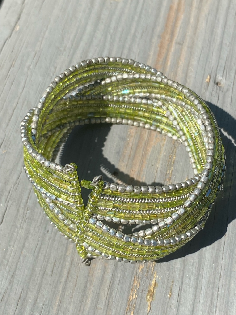 "emerald tide" Braided Green Sea-bead Cuff Beaded Bracelet
